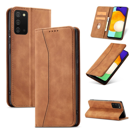 Samsung Galaxy A03s 164mm Magnetic Dual-fold Leather Phone Case - Brown