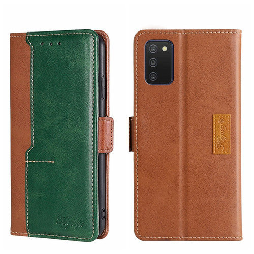 Samsung Galaxy A03S 164.2MM Contrast Color Side Buckle Leather Phone Case - Light Brown + Green