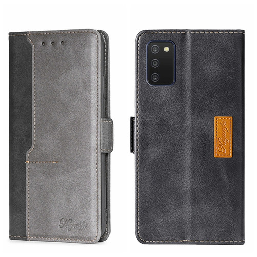 Samsung Galaxy A03S 164.2MM Contrast Color Side Buckle Leather Phone Case - Black + Grey