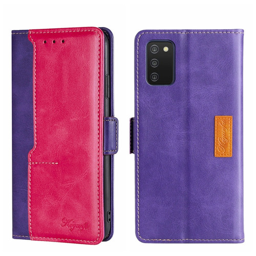 Samsung Galaxy A03S 164.2MM Contrast Color Side Buckle Leather Phone Case - Purple + Rose Red