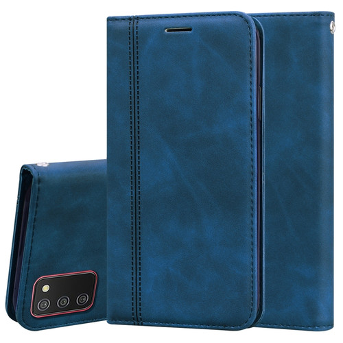 Samsung Galaxy A03s 164mm Frosted Business Magnetic Flip Leather Phone Case - Blue