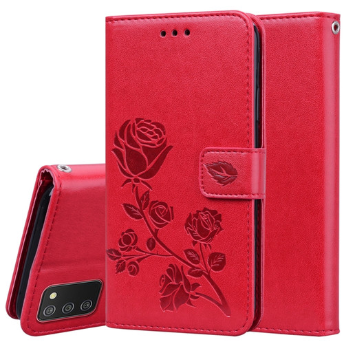 Samsung Galaxy A03s 164mm Rose Embossed Leather Phone Case - Red