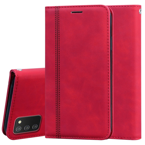 Samsung Galaxy A03s 164mm Frosted Business Magnetic Flip Leather Phone Case - Red