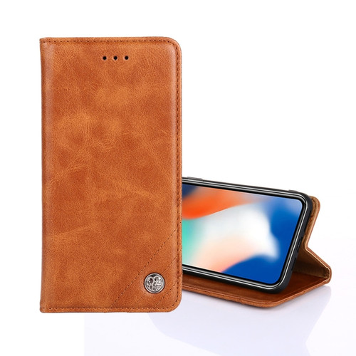 Samsung Galaxy A03s 164mm Non-Magnetic Retro Texture Leather Phone Case - Brown