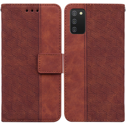 Samsung Galaxy A03s 164.2mm US Version Geometric Embossed Leather Phone Case - Brown