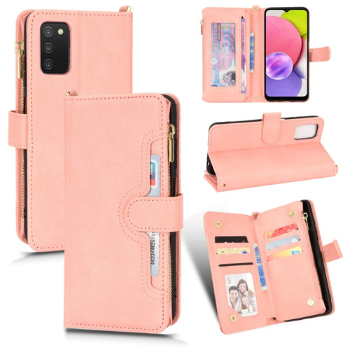 Samsung Galaxy A03s 164.2mm Litchi Texture Zipper Leather Phone Case - Pink