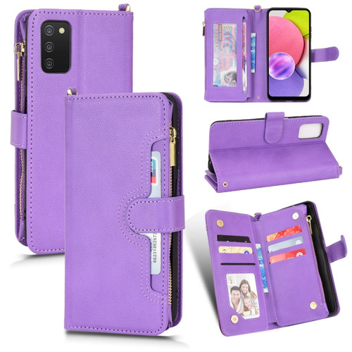 Samsung Galaxy A03s 164.2mm Litchi Texture Zipper Leather Phone Case - Purple