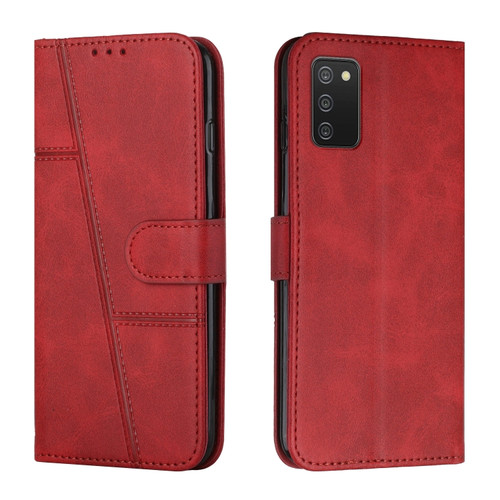 Samsung Galaxy A03s 164mm Stitching Calf Texture Buckle Leather Phone Case - Red