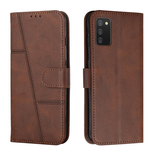 Samsung Galaxy A03s 164mm Stitching Calf Texture Buckle Leather Phone Case - Brown