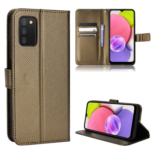 Samsung Galaxy A03s 166mm Diamond Texture Leather Phone Case - Brown
