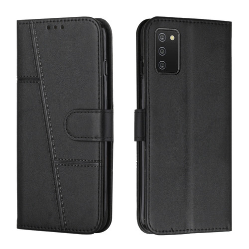Samsung Galaxy A03s 164mm Stitching Calf Texture Buckle Leather Phone Case - Black