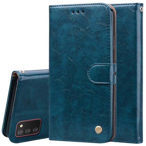 Samsung Galaxy A03s 164mm Oil Wax Texture Leather Phone Case - Blue
