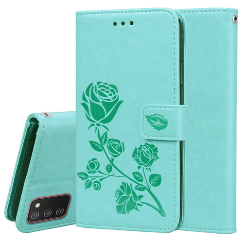 Samsung Galaxy A03s 164mm Rose Embossed Leather Phone Case - Green