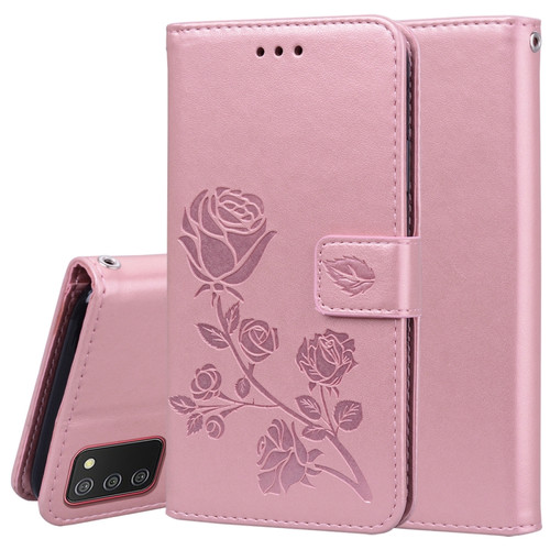 Samsung Galaxy A03s 164mm Rose Embossed Leather Phone Case - Rose Gold