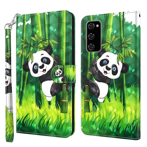 Samsung Galaxy A03s 166mm 3D Painting Pattern TPU + PU Leather Phone Case - Panda Climbing Bamboo