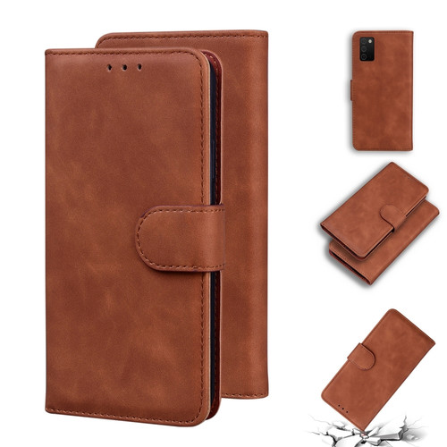 Samsung Galaxy A03s 164.2mm Skin Feel Pure Color Flip Leather Phone Case - Brown