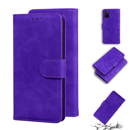 Samsung Galaxy A03s 164.2mm Skin Feel Pure Color Flip Leather Phone Case - Purple