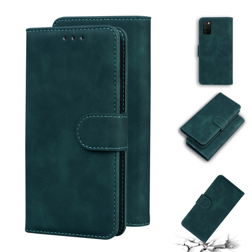 Samsung Galaxy A03s 164.2mm Skin Feel Pure Color Flip Leather Phone Case - Green