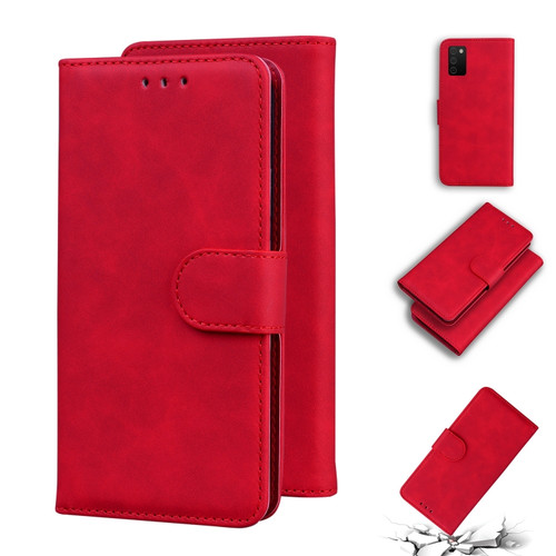 Samsung Galaxy A03s 164.2mm Skin Feel Pure Color Flip Leather Phone Case - Red