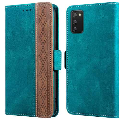 Samsung Galaxy A03s 166mm Stitching Side-Magnetic RFID Leather Phone Case - Dark Green