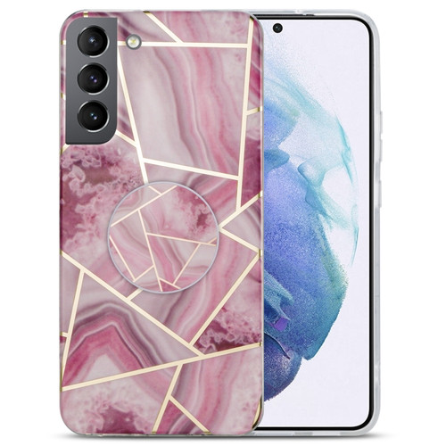 Samsung Galaxy A03s EU Ver. IMD Marble TPU Phone Case with Holder - Rose Red