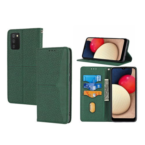 Samsung Galaxy A03s 164.2mm US Version Woven Texture Stitching Magnetic PU Leather Phone Case - Green