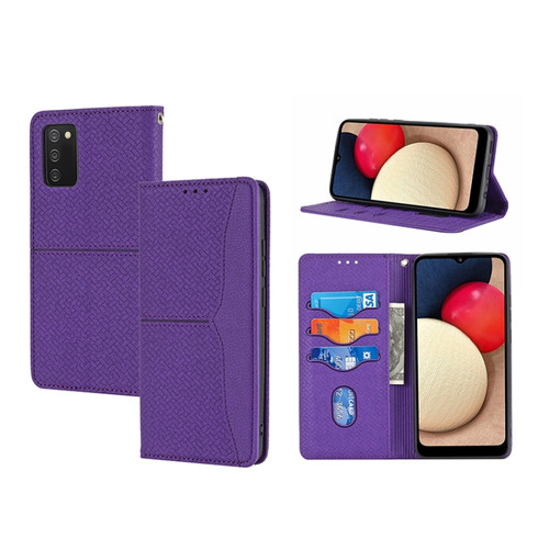 Samsung Galaxy A03s 164.2mm US Version Woven Texture Stitching Magnetic PU Leather Phone Case - Purple