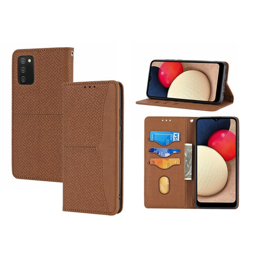 Samsung Galaxy A03s 164.2mm US Version Woven Texture Stitching Magnetic PU Leather Phone Case - Brown