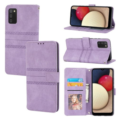 Samsung Galaxy A03s 164.2mm US Version Embossed Striped Magnetic Buckle Horizontal Flip Phone Leather Case - Purple