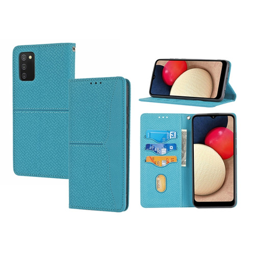 Samsung Galaxy A03s 164.2mm US Version Woven Texture Stitching Magnetic PU Leather Phone Case - Blue