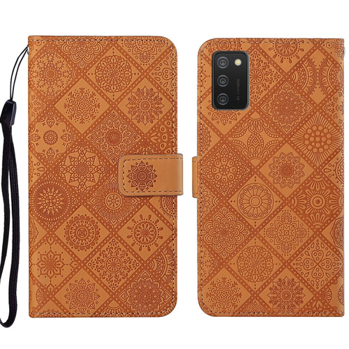 Samsung Galaxy A03s 164mm Ethnic Style Embossed Pattern Leather Phone Case - Brown