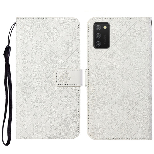 Samsung Galaxy A03s 164mm Ethnic Style Embossed Pattern Leather Phone Case - White