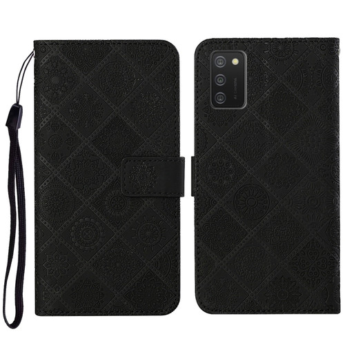 Samsung Galaxy A03s 164mm Ethnic Style Embossed Pattern Leather Phone Case - Black
