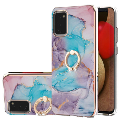 Samsung Galaxy A03s 166mm Electroplating IMD TPU Phone Case with Ring - Blue Marble