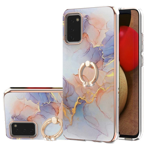 Samsung Galaxy A03s 166mm Electroplating IMD TPU Phone Case with Ring - White Marble