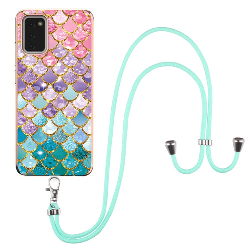 Samsung Galaxy A03s 166mm Electroplating IMD TPU Phone Case with Lanyard - Colorful Scales