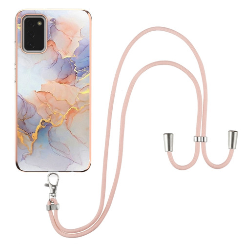 Samsung Galaxy A03s 166mm Electroplating IMD TPU Phone Case with Lanyard - White Marble