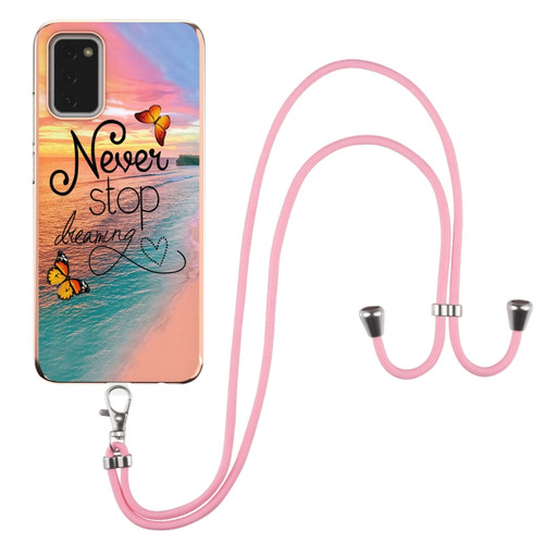 Samsung Galaxy A03s 166mm Electroplating IMD TPU Phone Case with Lanyard - Dream Butterfly