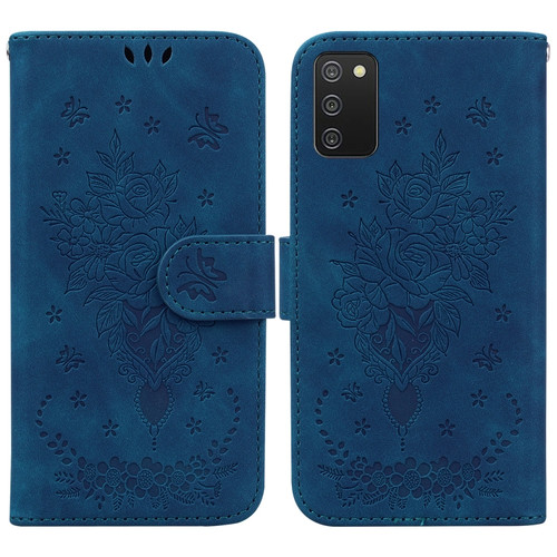 Samsung Galaxy A03s US Version Butterfly Rose Embossed Leather Phone Case - Blue