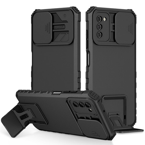 Samsung Galaxy A03s EU Stereoscopic Holder Sliding Camshield Phone Case - Black