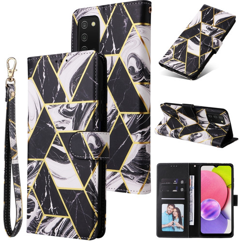 Samsung Galaxy A03s EU Version Marble Bronzing Stitching Leather Phone Case - Black