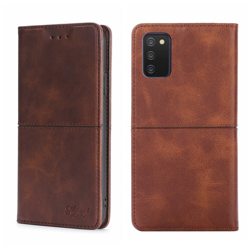 Samsung Galaxy A03S 164.2mm Cow Texture Magnetic Horizontal Flip Leather Phone Case - Dark Brown
