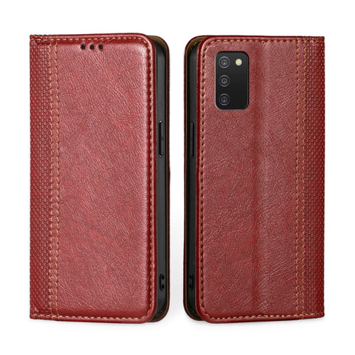 Samsung Galaxy A03s US Version 165.85mm Grid Texture Magnetic Flip Leather Phone Case - Red