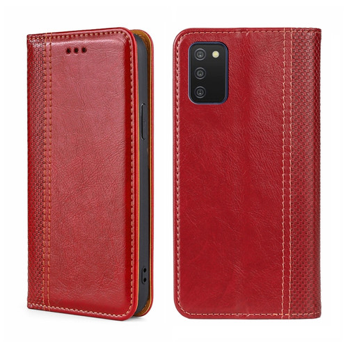 Samsung Galaxy A03s 164.2mm Grid Texture Magnetic Flip Leather Phone Case - Red