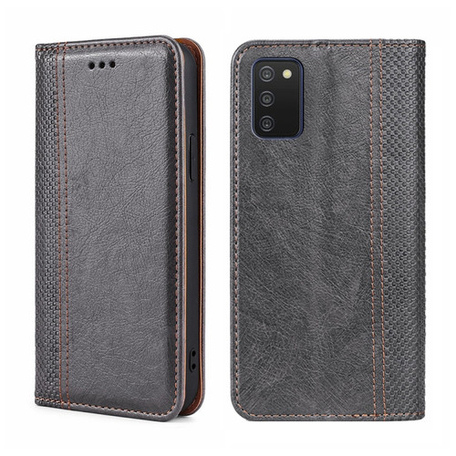 Samsung Galaxy A03s 164.2mm Grid Texture Magnetic Flip Leather Phone Case - Grey