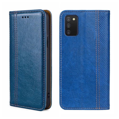 Samsung Galaxy A03s 164.2mm Grid Texture Magnetic Flip Leather Phone Case - Blue