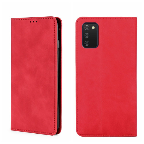 Samsung Galaxy A03s 164.2mm Skin Feel Magnetic Horizontal Flip Leather Phone Case - Red