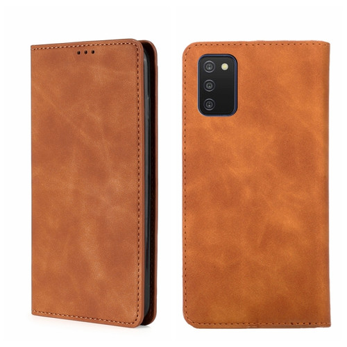 Samsung Galaxy A03s 164.2mm Skin Feel Magnetic Horizontal Flip Leather Phone Case - Light Brown