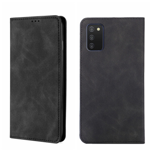 Samsung Galaxy A03s 164.2mm Skin Feel Magnetic Horizontal Flip Leather Phone Case - Black