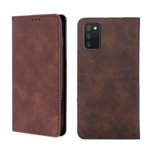 Samsung Galaxy A03s 164.2mm Skin Feel Magnetic Horizontal Flip Leather Phone Case - Dark Brown